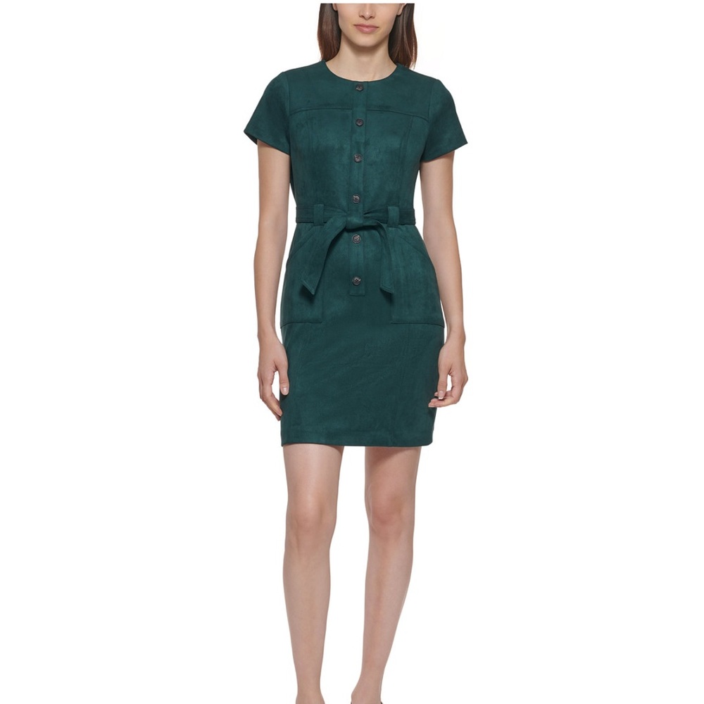 Calvin Klein belted Faux-Suede Dress